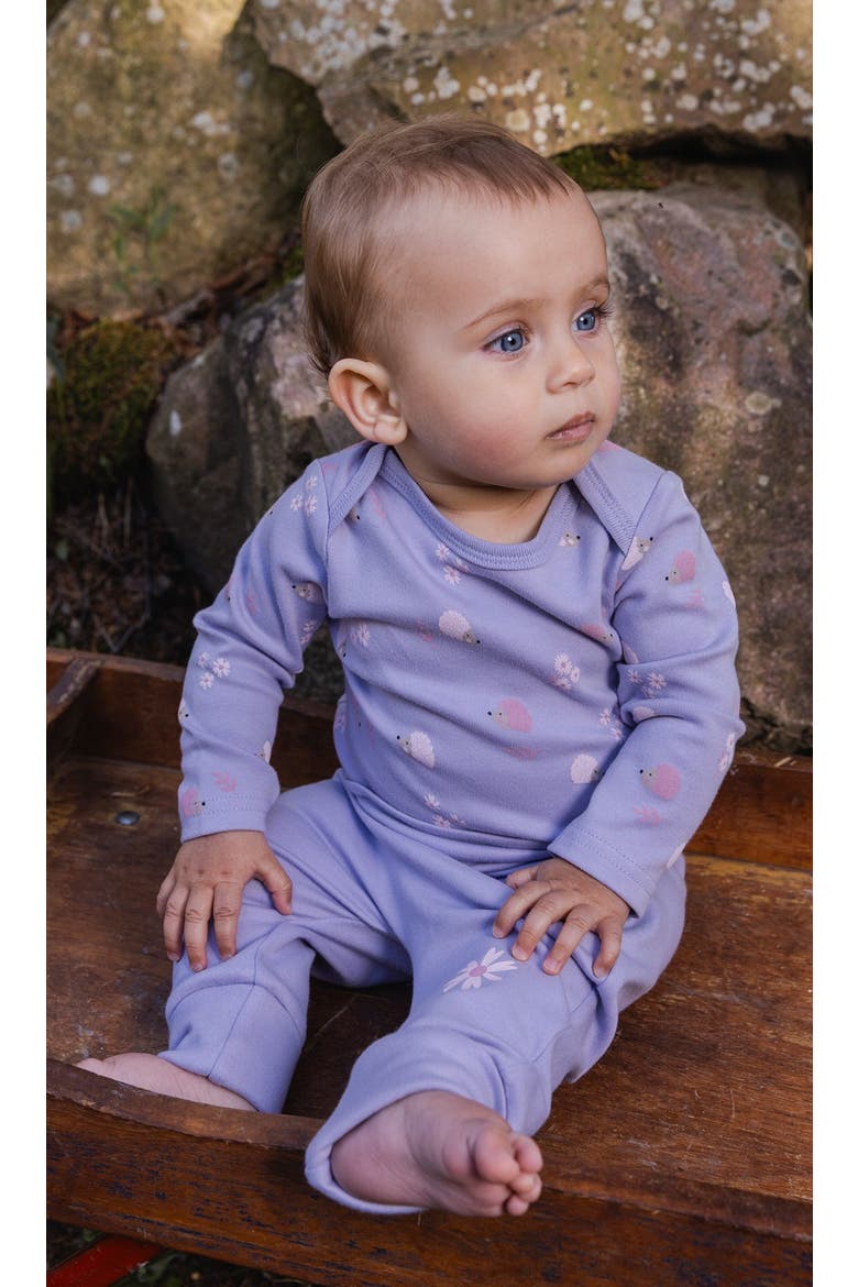 Hedgehog Organic Cotton Long Sleeve Romper, Alternate, color, Purple Hedgehog Print