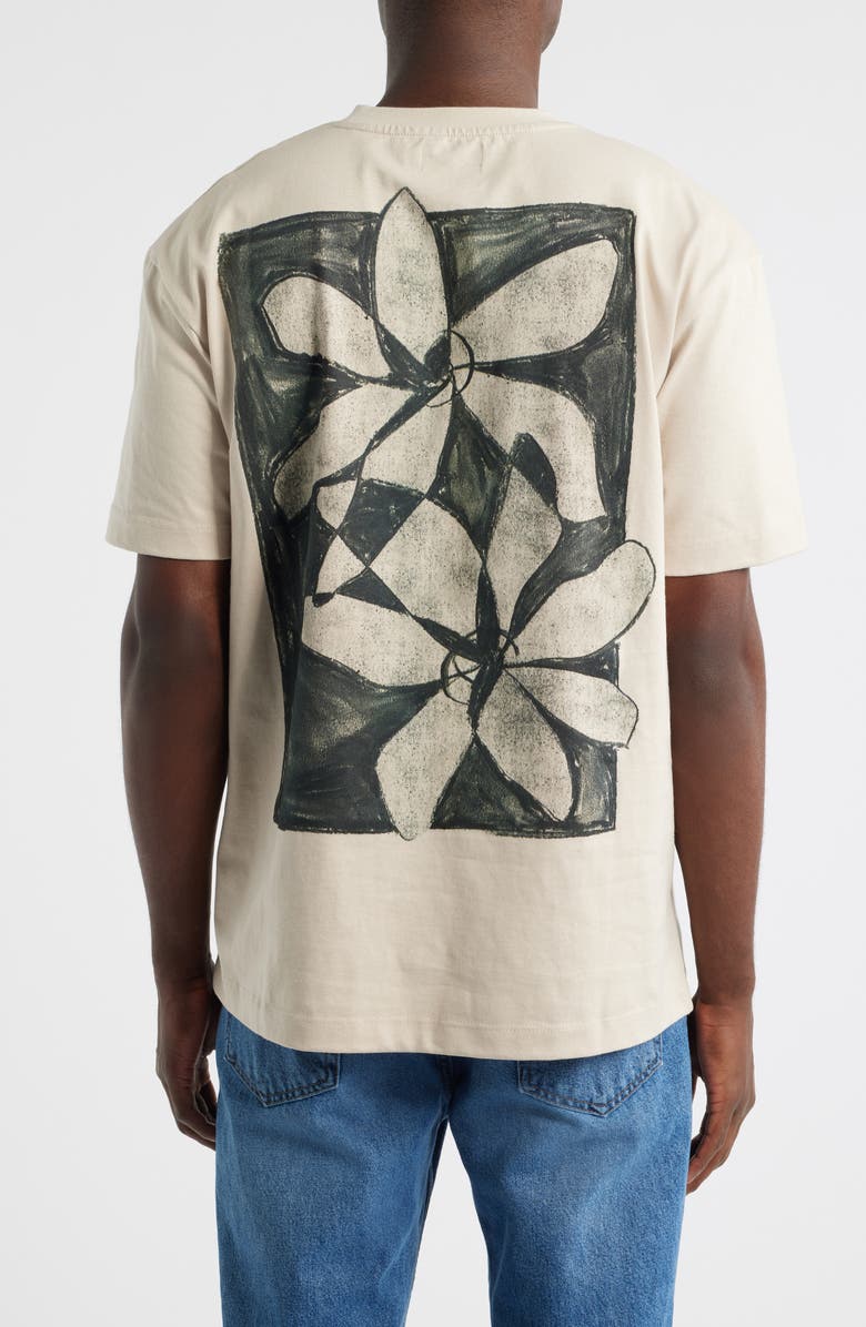 Topman Oversize Floral Graphic Cotton T-Shirt, Alternate, color, Stone