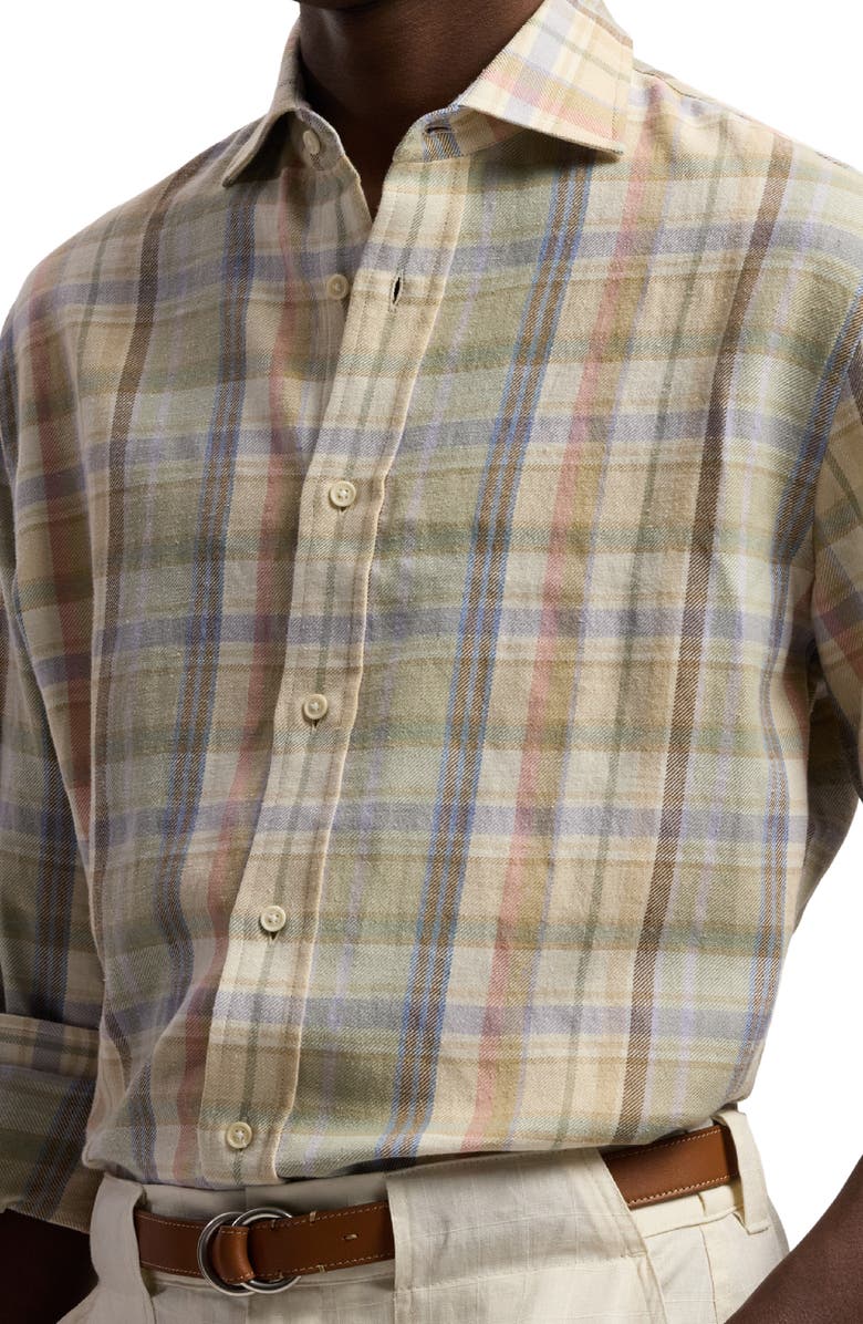Ralph Lauren Purple Label Plaid Hemp & Cotton Button-Up Shirt, Alternate, color, Cl Cream Multi