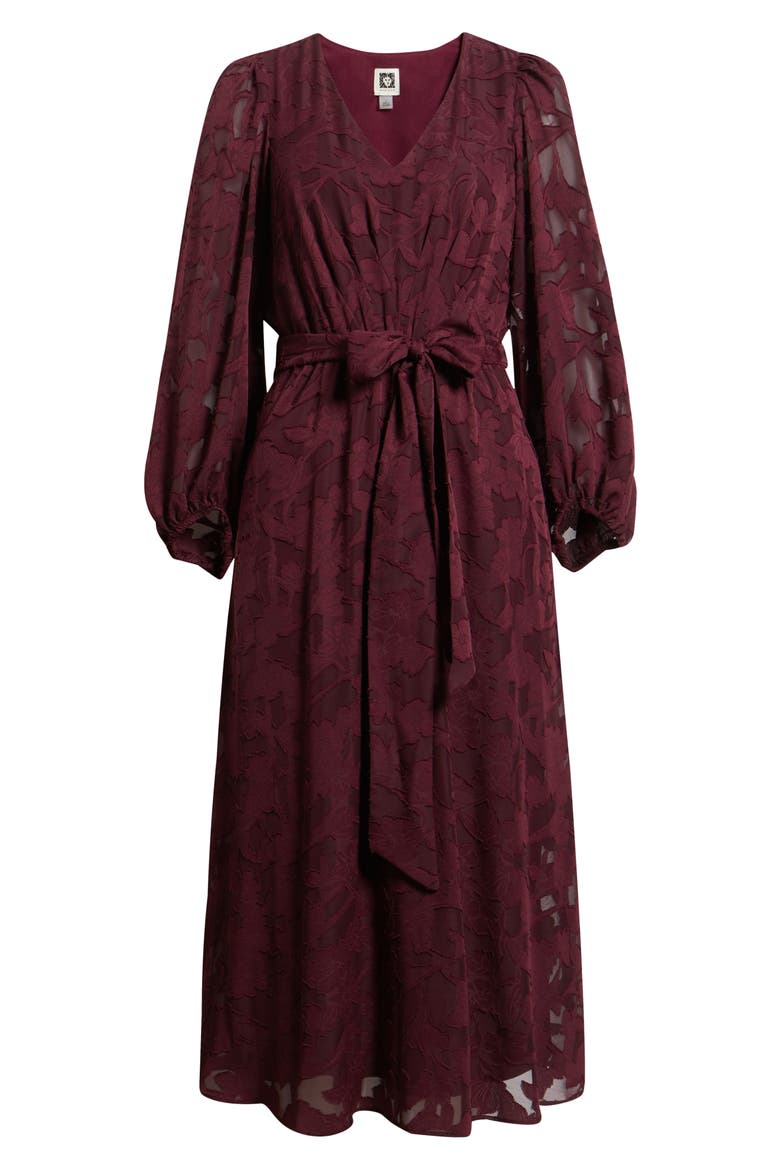 Floral Appliqué Long Sleeve Dress, Alternate, color, DARK CHIANTI