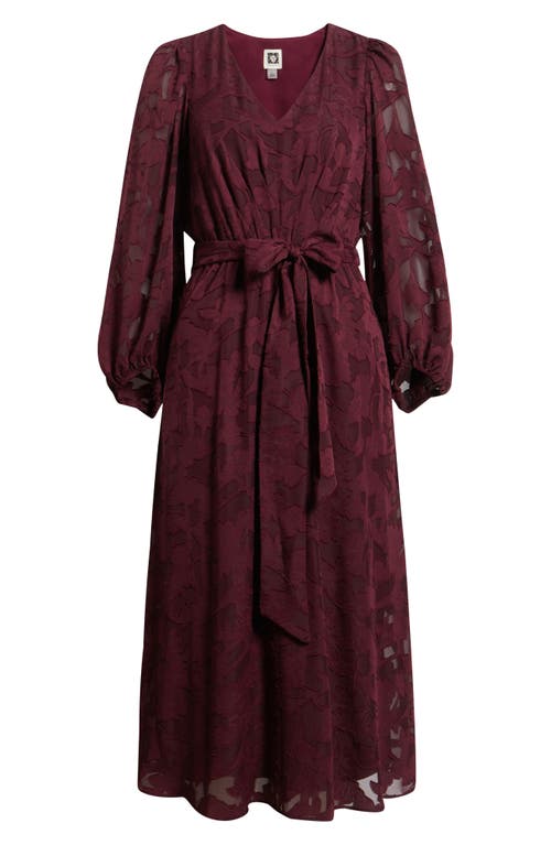 Anne Klein Floral Appliqué Long Sleeve Dress In Burgundy