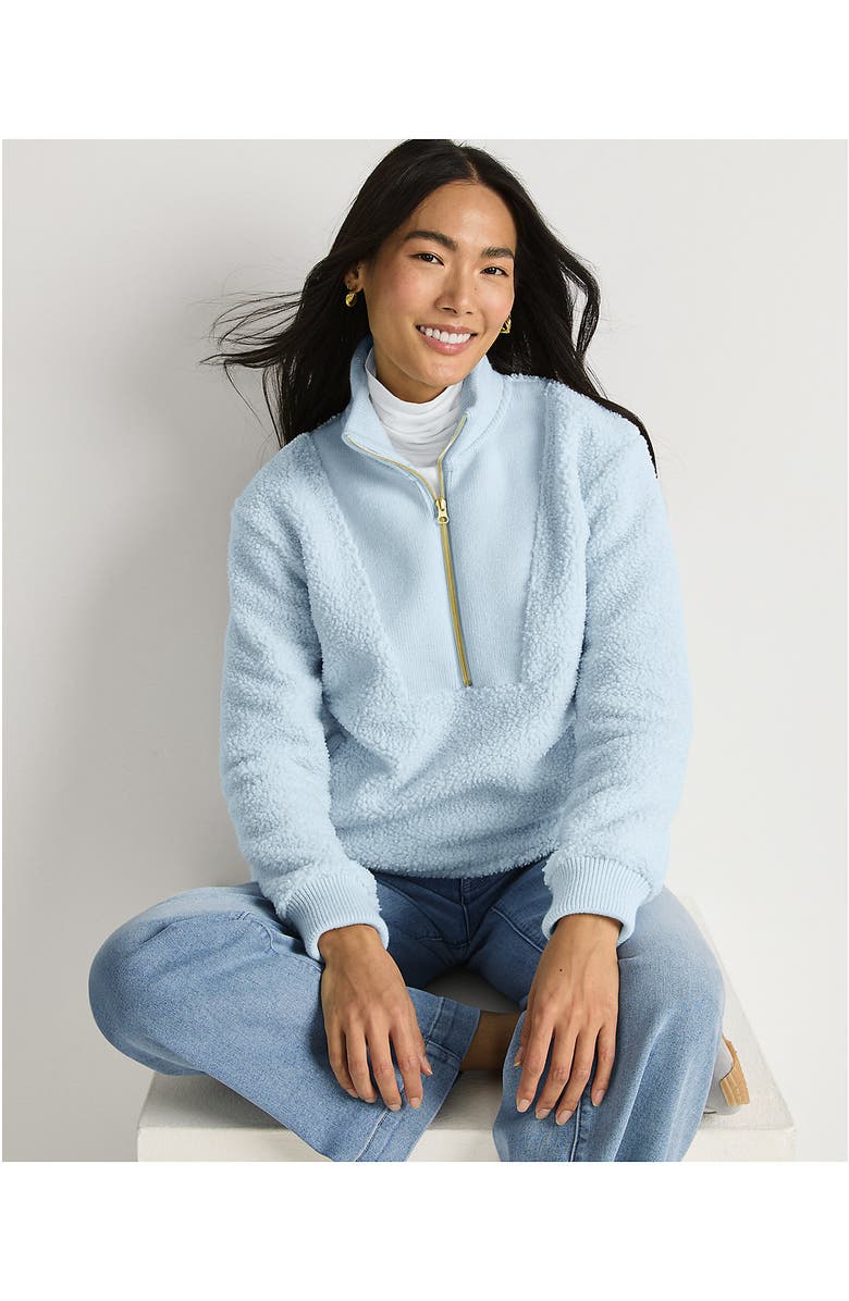 Lands' End Women's Rib Collar High Pile Fleece Pullover, Alternate, color, Serene Blue