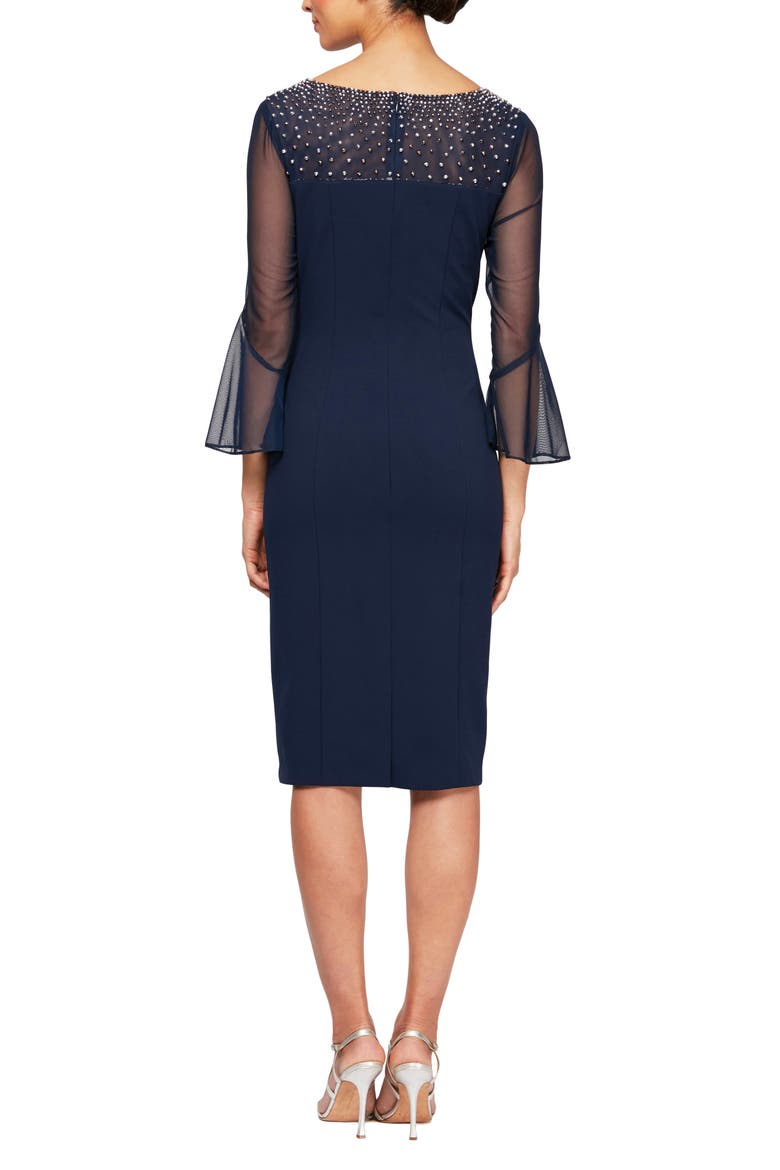 Embellished Short Sheath Cocktail Dress, Alternate, color, NAVY/SILVER