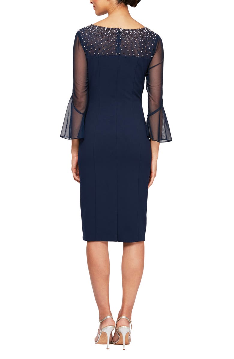 Alex Evenings Embellished Short Sheath Cocktail Dress, Alternate, color, Navy/ Silver
