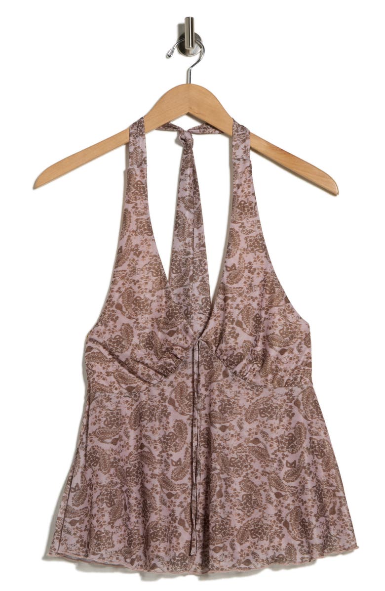 Madden Girl Babydoll Mesh Halter Top, Alternate, color, Paisley Brown Combo