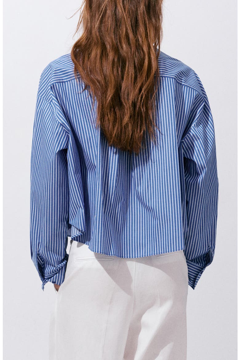 Stripe Crop Button-Up Shirt, Alternate, color, BLUE