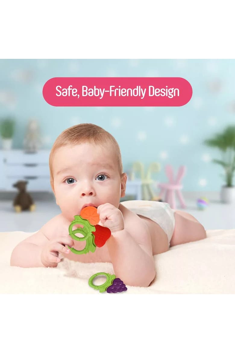 Textured Silicone Baby Teethers Fruit Shaped 3 Piece Set, Alternate, color, Fruits