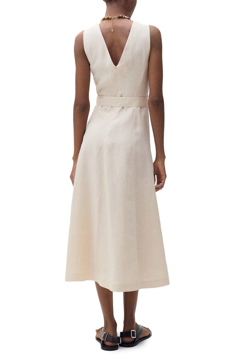 Belted Linen Dress, Alternate, color, BEIGE
