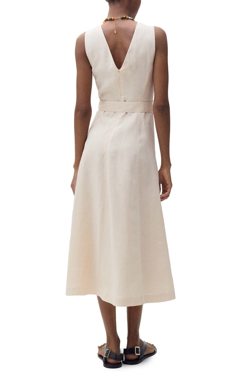 MANGO Belted Linen Dress, Alternate, color, Beige