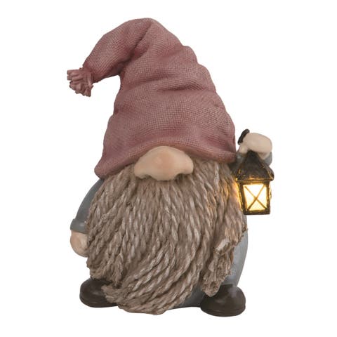 6.5 Inch Gray Spring Light Up Braided Gnome Decor Polyresin Decorative Object for Spring Home Decor