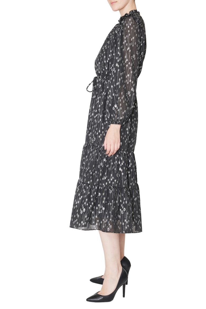 Metallic Long Sleeve Midi Dress, Alternate, color, BLACK/SILVER