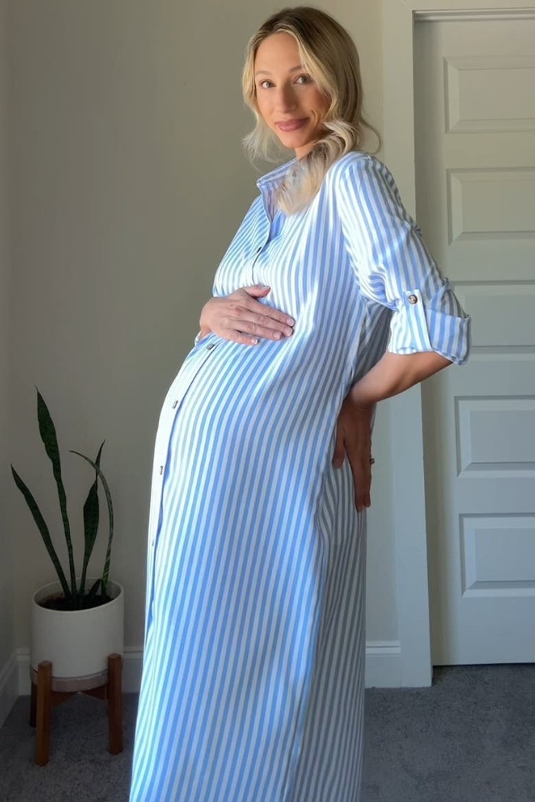 Striped Button Down Maxi Dress, Alternate, color, Light Blue