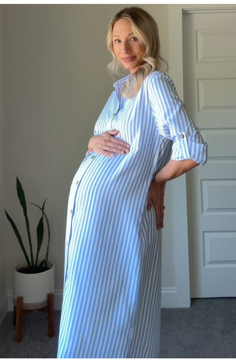 PinkBlush Striped Button Down Maxi Dress, Alternate, color, Light Blue