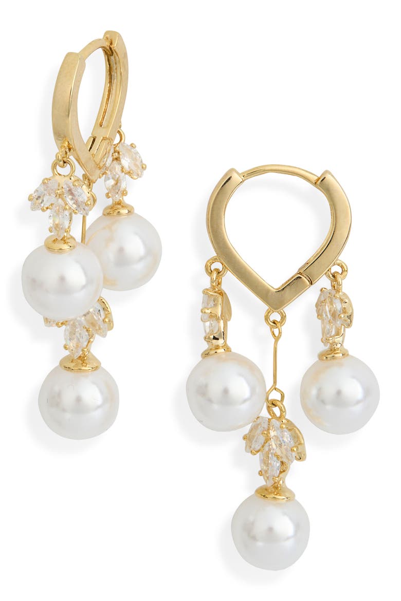 Elise Faux Pearl Huggie Hoop Earrings, Main, color, GOLD