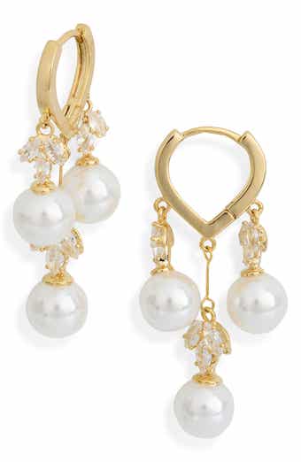 Elise Faux Pearl Huggie Hoop Earrings