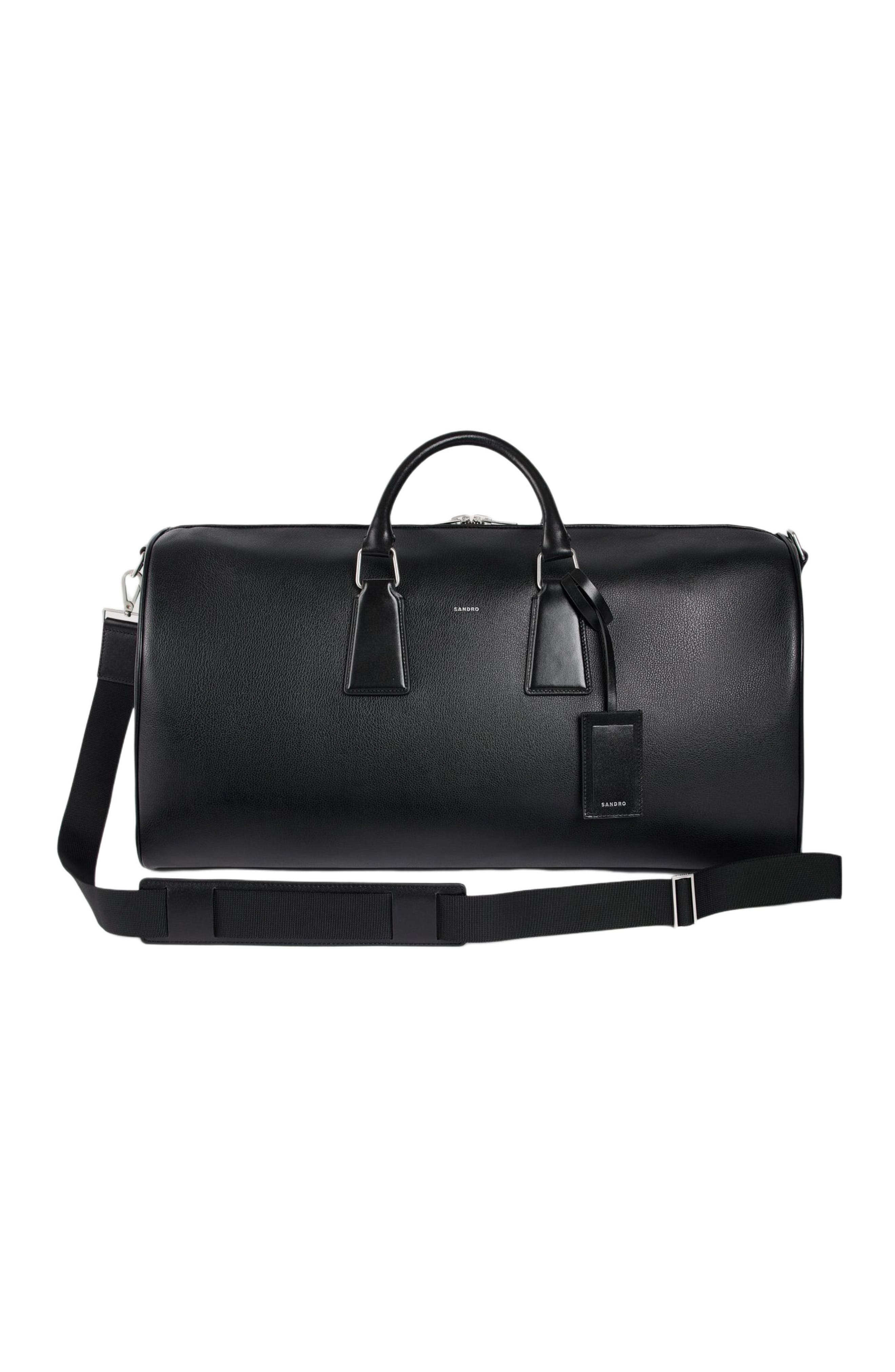 Grained leather weekend bag, Main, color, Black
