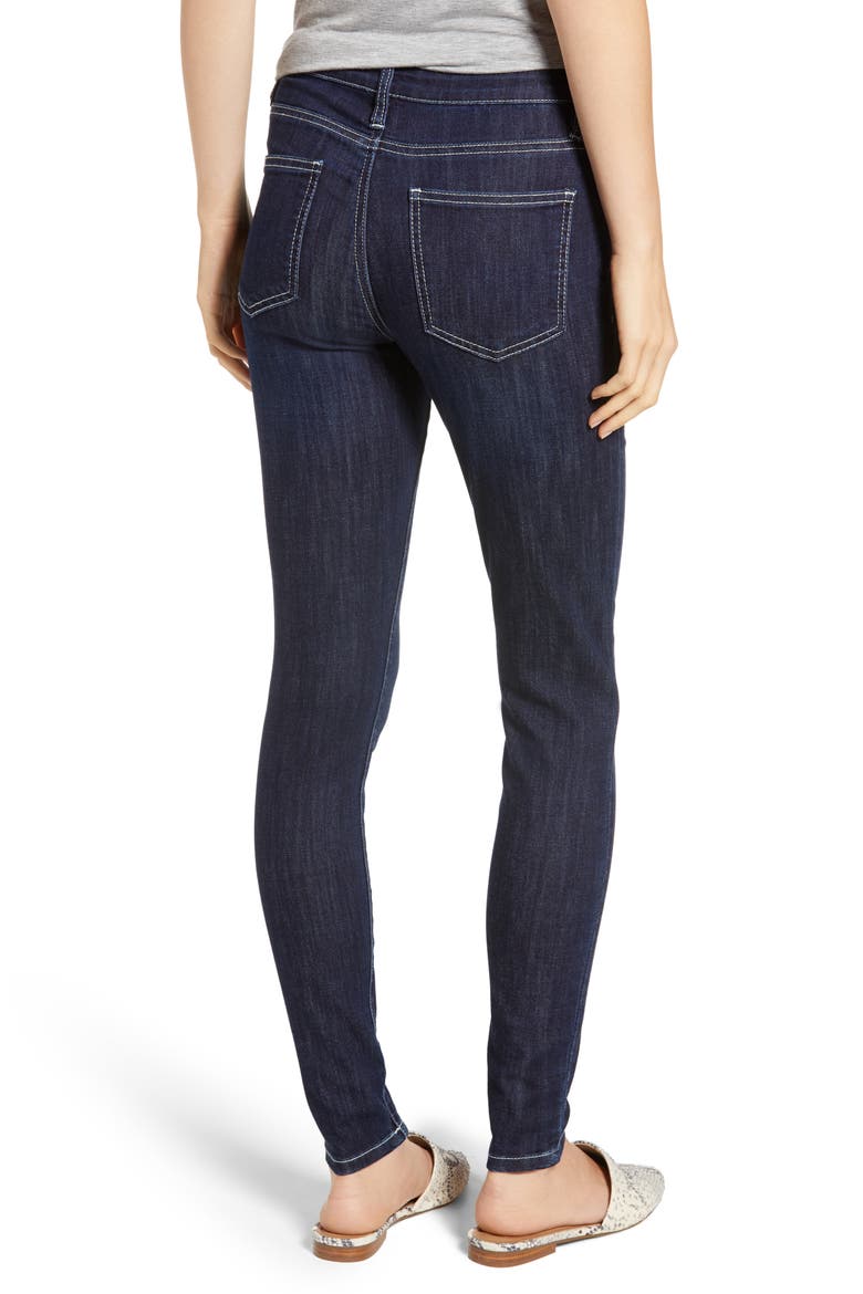 Contrast Stitch Skinny Jeans, Alternate, color, DARK WASH