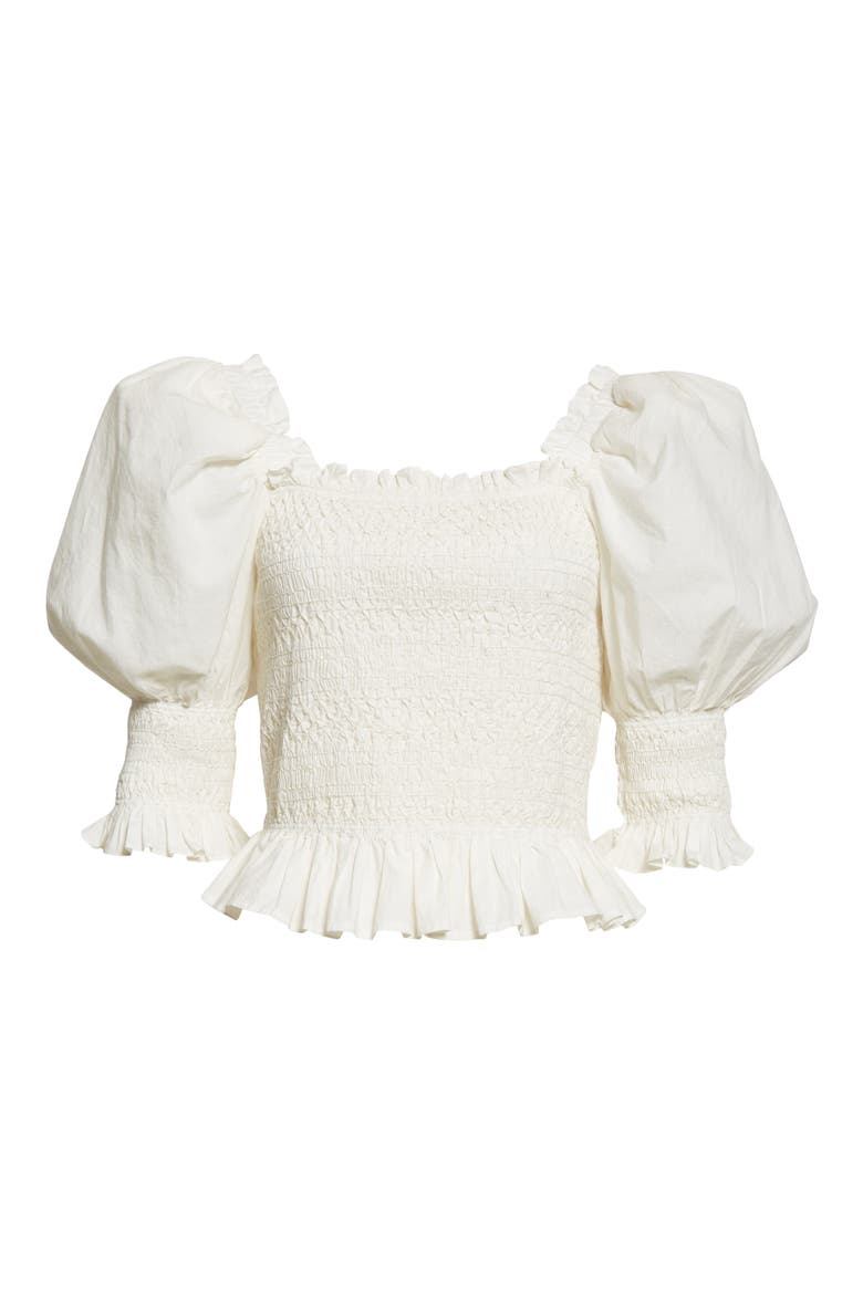 Simona Puff Sleeve Smocked Top, Alternate, color, WHITE