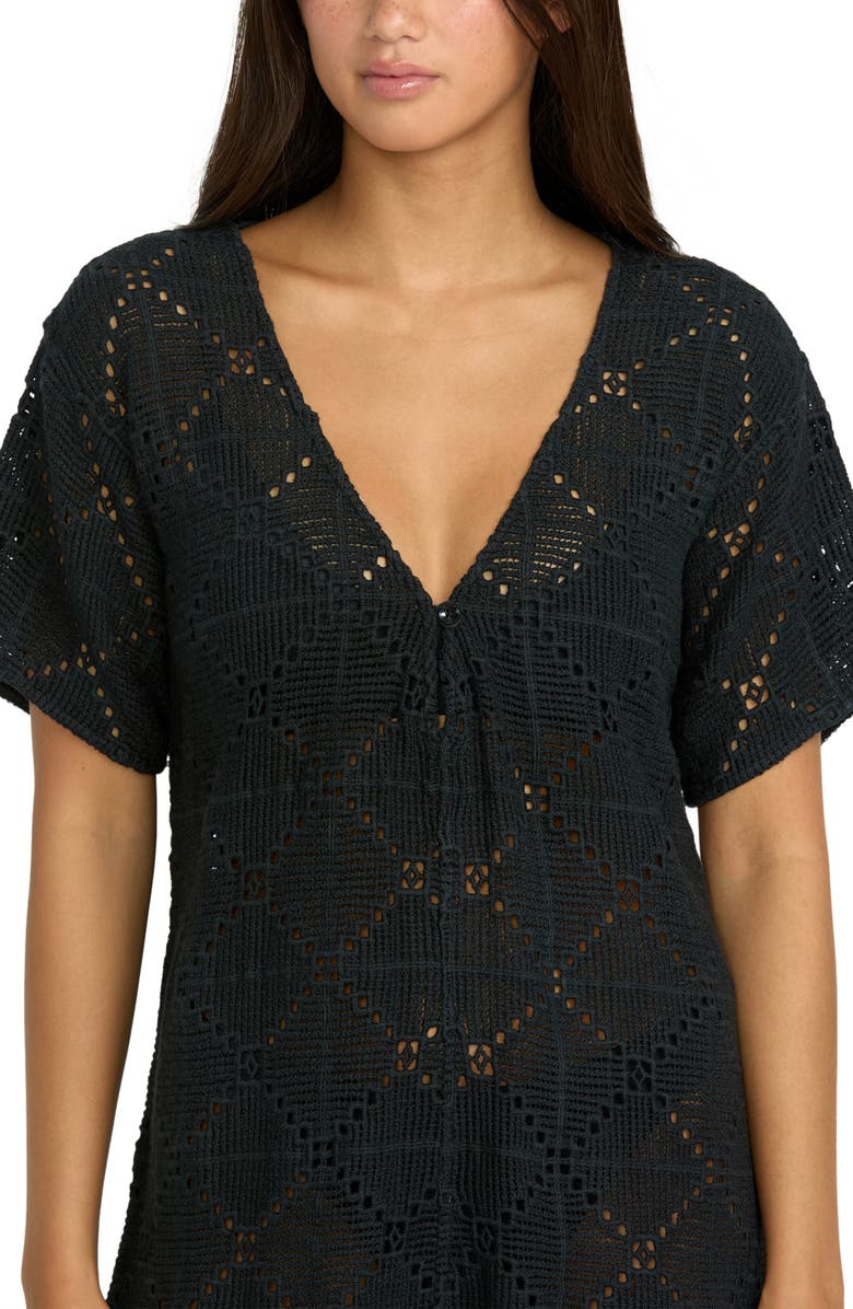 Volcom Go Barefoot Open Stitch Cover-Up Romper, Alternate, color, Black