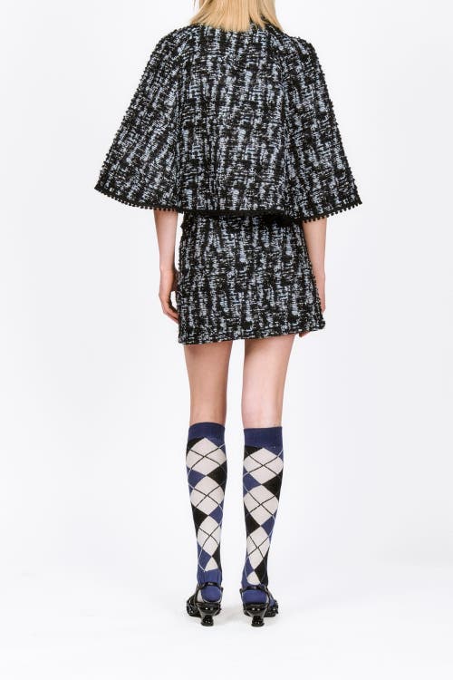 Shop Anna Sui Cornflower Tweed Pleated Mini Skirt In Cornflower Multi