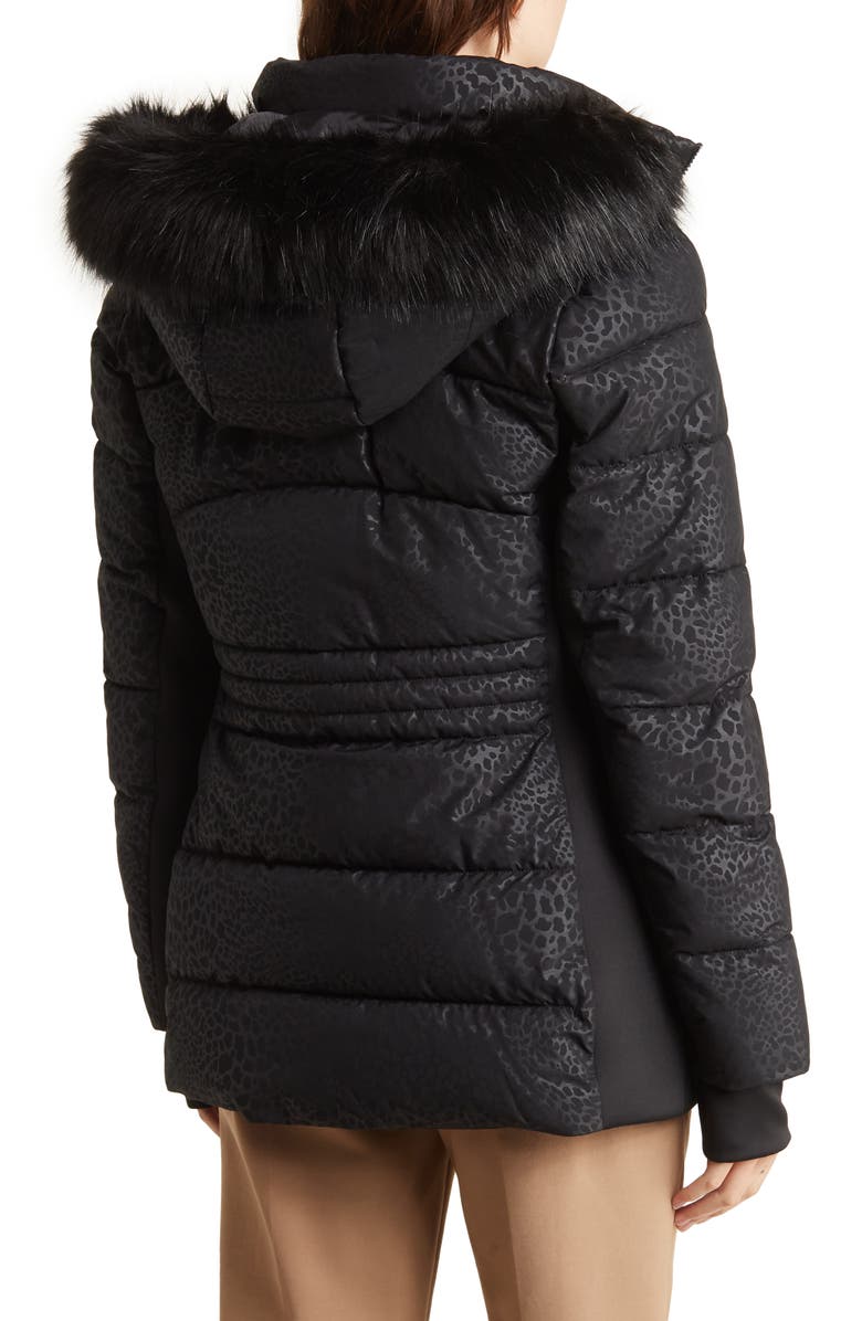 Michael Kors Faux Fur Trimmed Tonal Leopard Print Puffer Jacket, Alternate, color, 