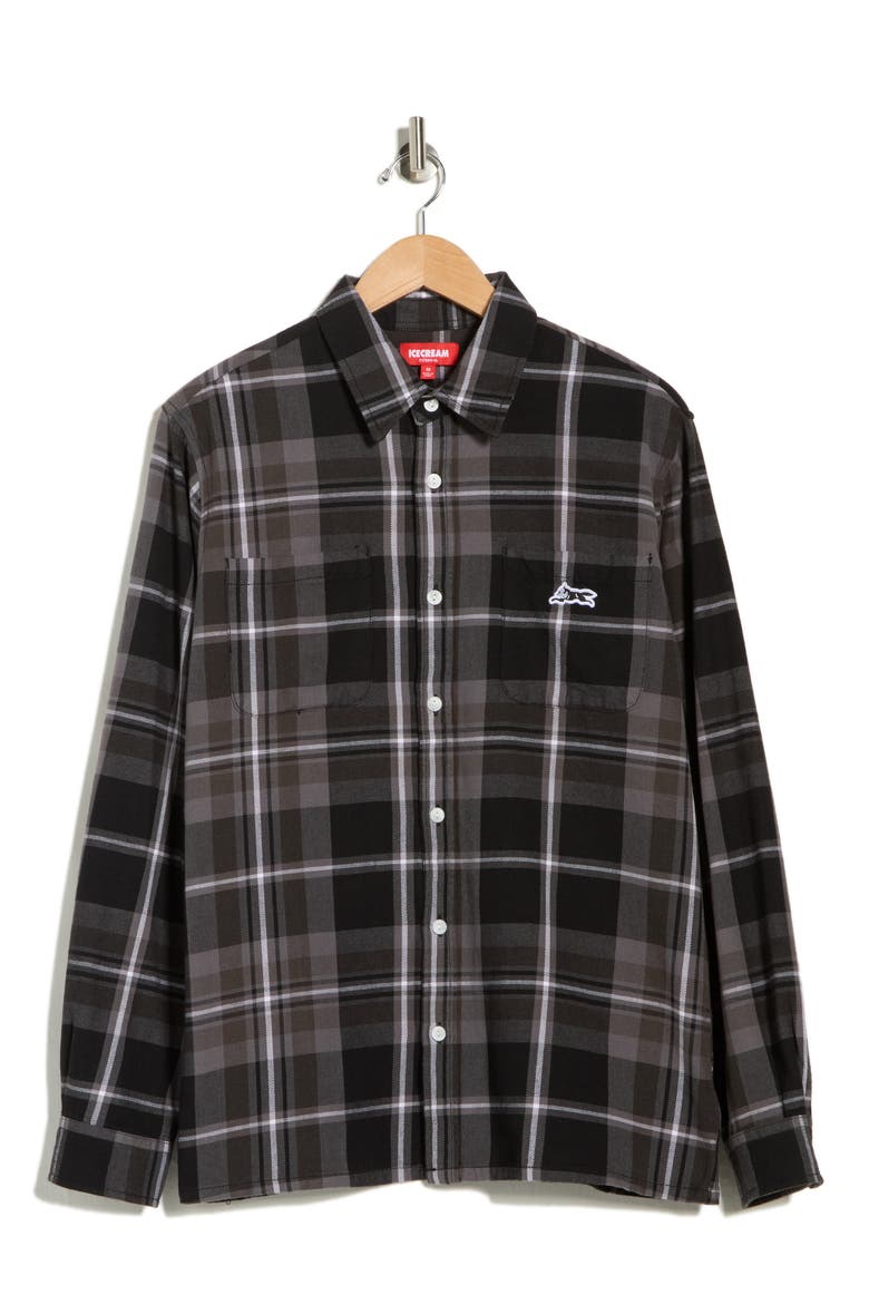 Jack Plaid Cotton Graphic Button-Up Shirt, Alternate, color, BLACK
