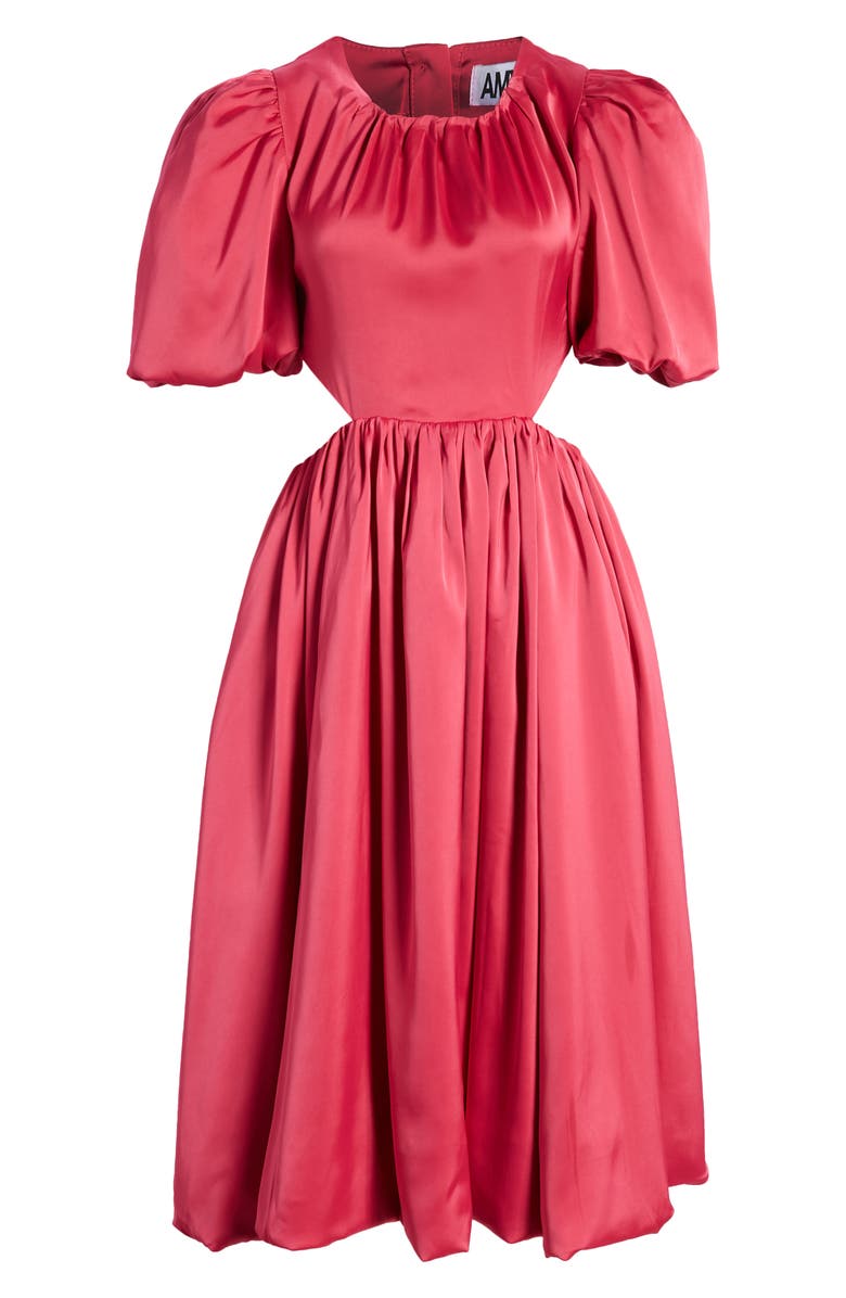 Amy Lynn Cutout Puff Sleeve Satin Midi Dress, Alternate, color, 