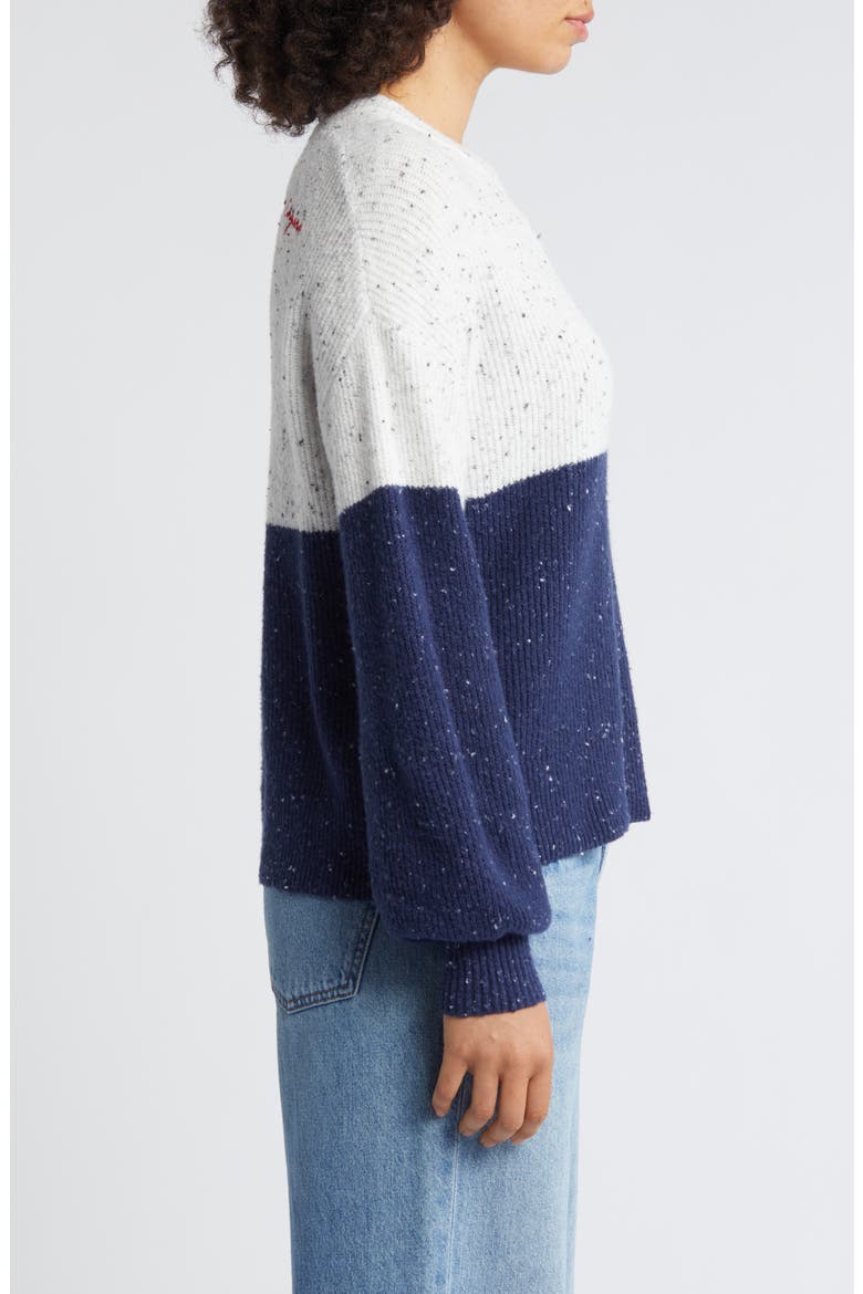 Women's WEAR by Erin Andrews  White/Navy New England Patriots Lighweight Modest Crop Color-Block Pullover Sweater, Alternate, color, White
