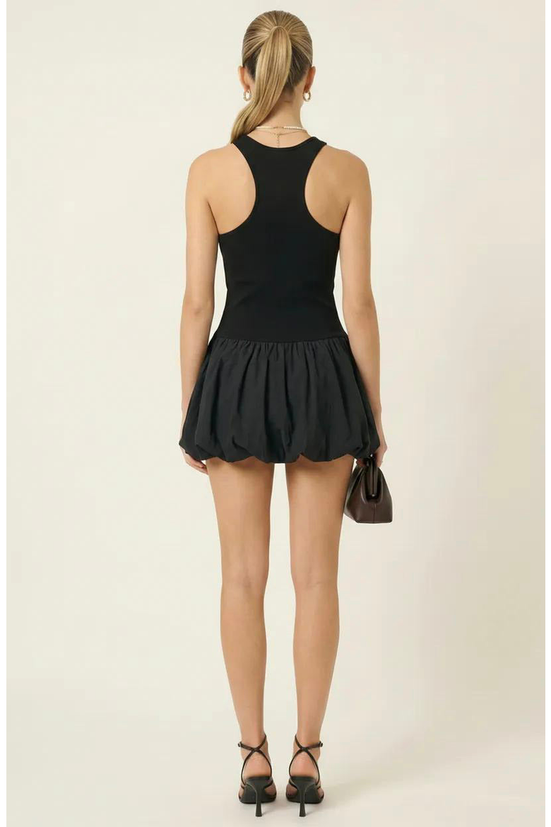 Mixed Media Racerback Mini Dress with Bubble Hem Skirt, Alternate, color, Black