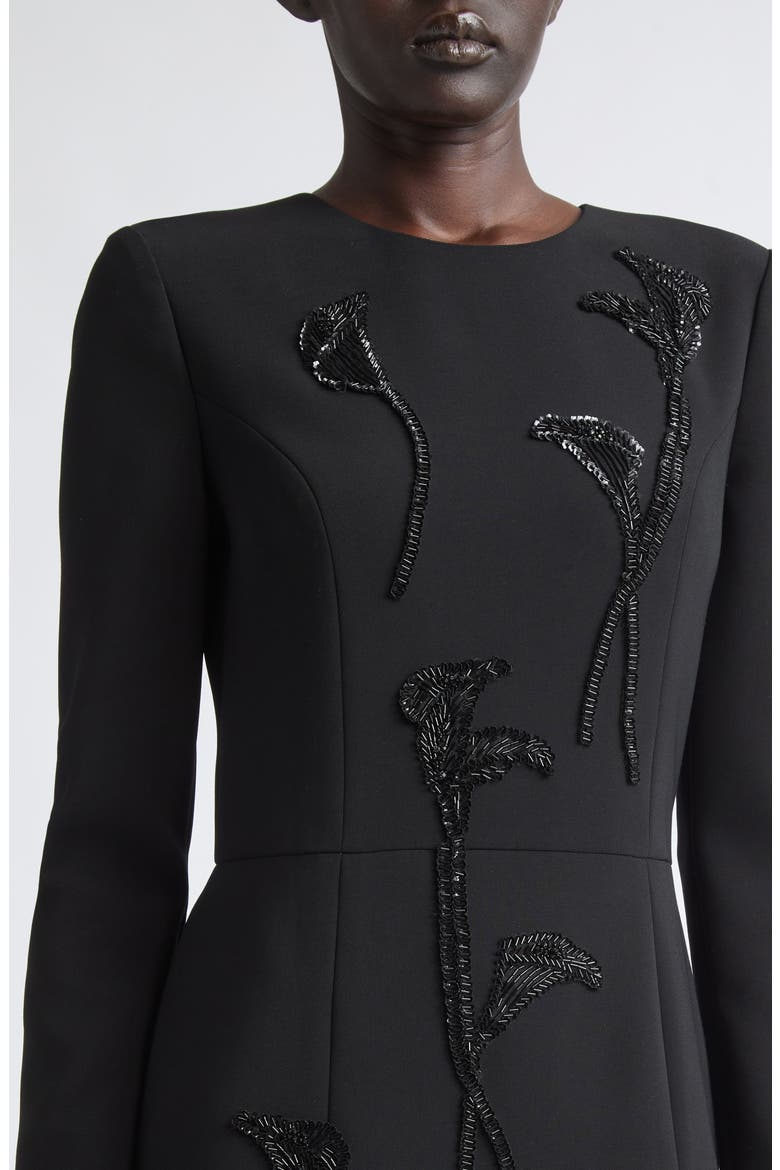Beaded Long Sleeve Midi Dress, Alternate, color, BLACK