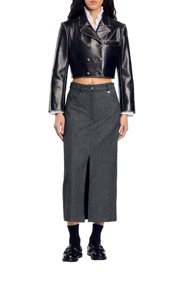 SANDRO Cropped leather jacket, Main, color,