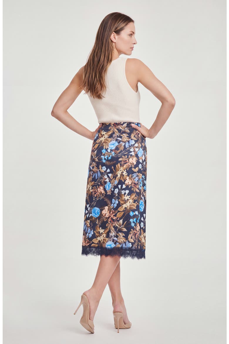 Floral Printed Midi Skirt with Lace Trim, Alternate, color, INDIGO NIGHT