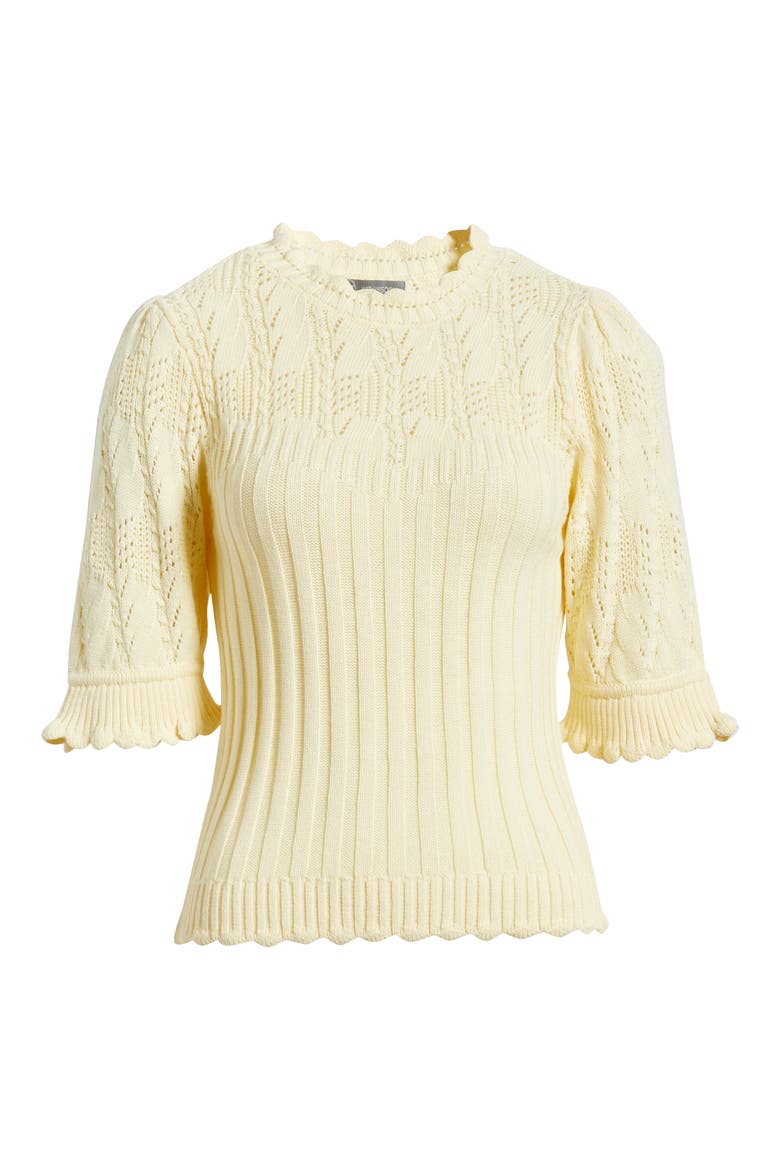 Mixed Stitch Elbow Sleeve Sweater, Alternate, color, BUTTER CREAM