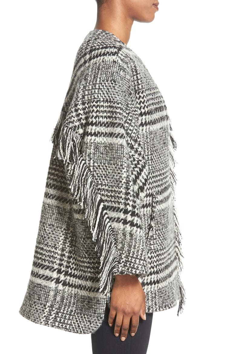 Fringe Trim Glen Plaid Poncho, Alternate, color, BLACK/ WHITE