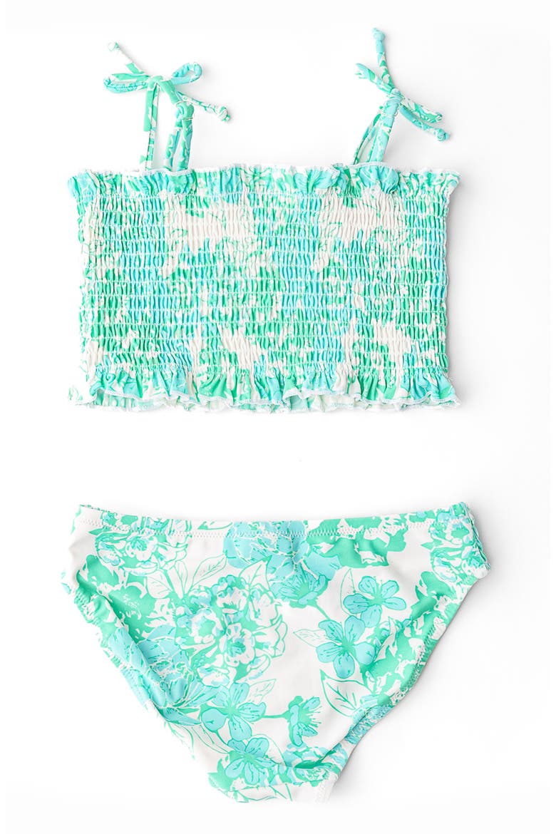 Kids' Charming Rose Smocked Two-Piece UPF 50+ Swimsuit, Alternate, color, GREEN