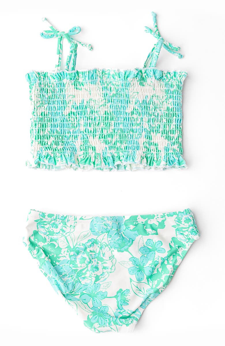 Shade Critters Kids' Charming Rose Smocked Two-Piece UPF 50+ Swimsuit, Alternate, color, Green