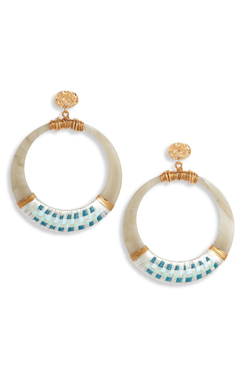 Gas Bijoux Lodge Raffia Hoop Earrings, Main, color, 