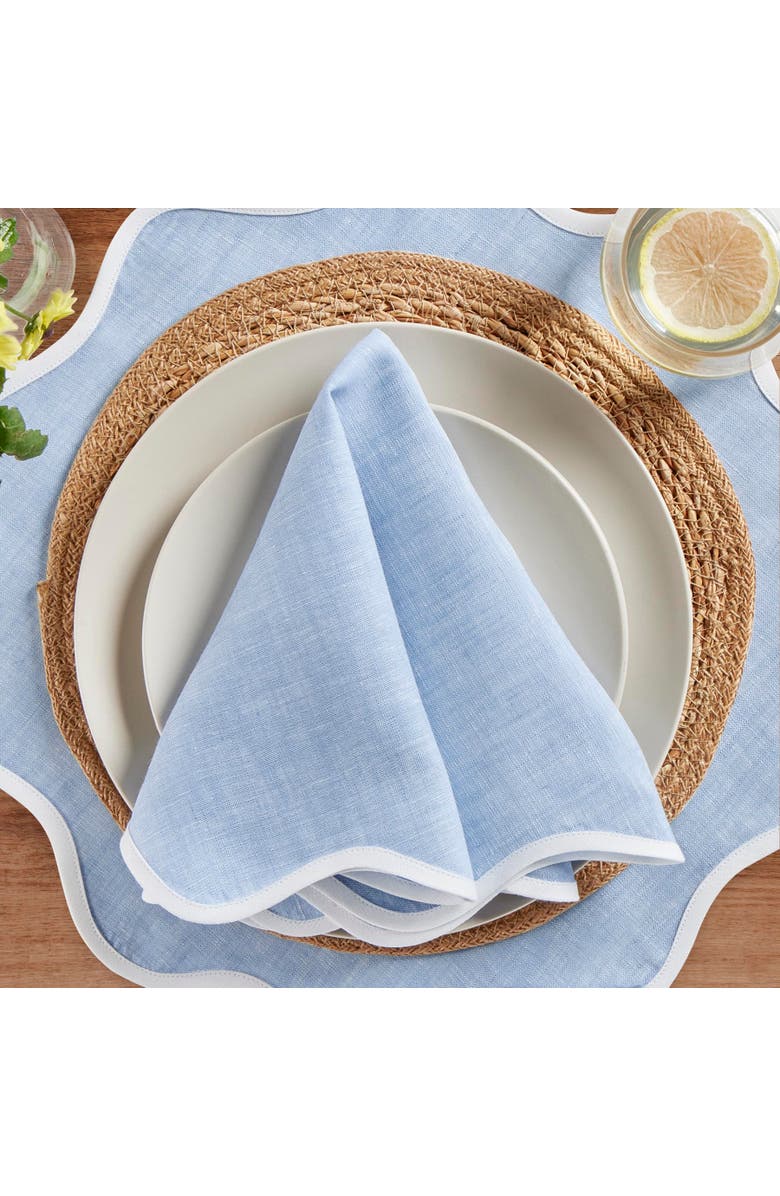 Solino Home Linen Dinner Napkins - Giselle Scallop Edge, 20 Inch Round, Alternate, color, White And Chambray Blue