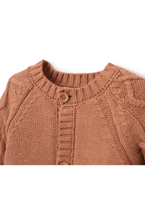 Elegant Baby Diamond Cable Stitch Cotton Blend Cardigan & Hat Set In Rust
