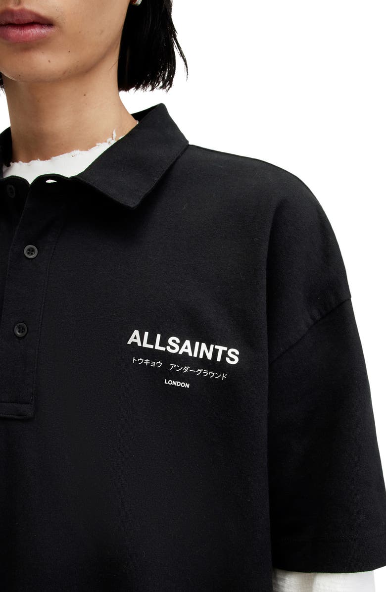 AllSaints Underground Logo Graphic Polo, Alternate, color, Jet Black