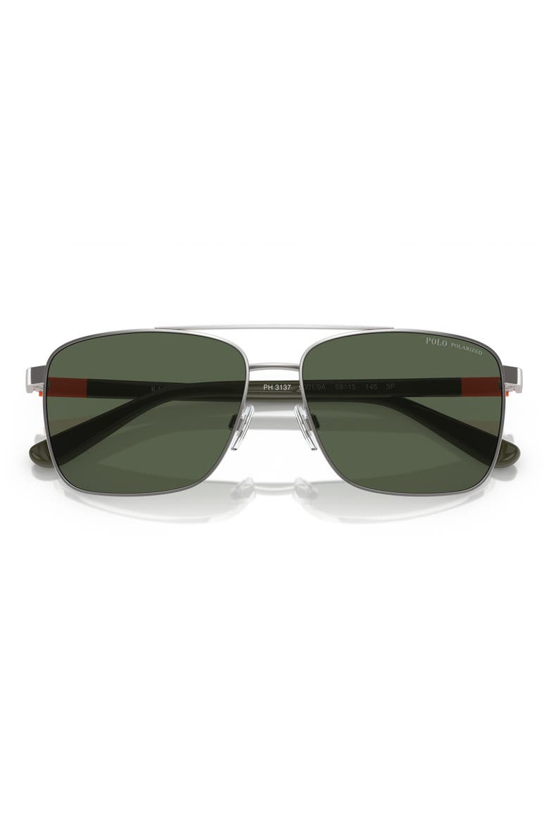 59mm Polarized Pillow Sunglasses, Alternate, color, SHINY SILVER / BOTTLE GREEN