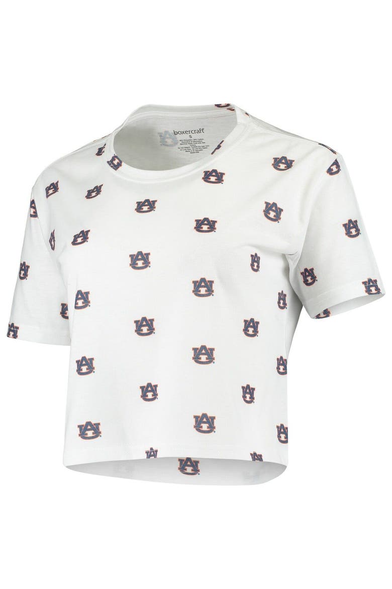 Women's White Auburn Tigers Cropped Allover Print T-Shirt, Alternate, color, White