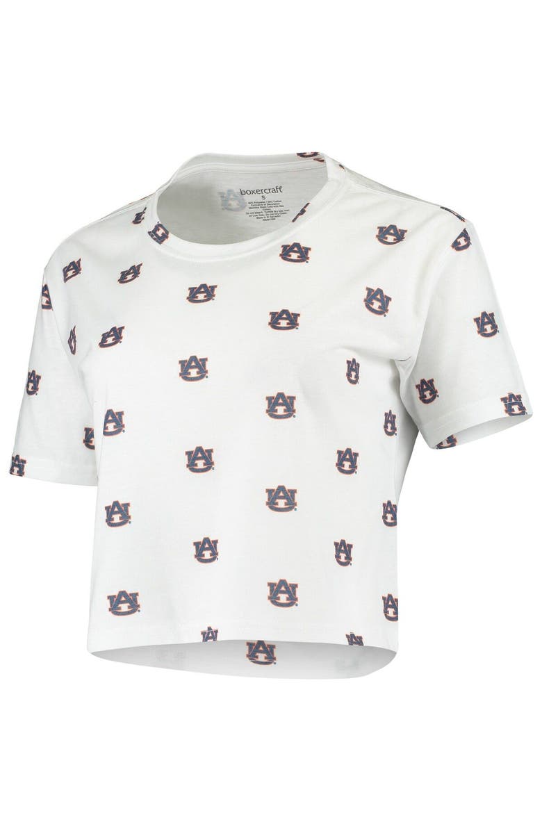 BOXERCRAFT Women's White Auburn Tigers Cropped Allover Print T-Shirt, Alternate, color, White