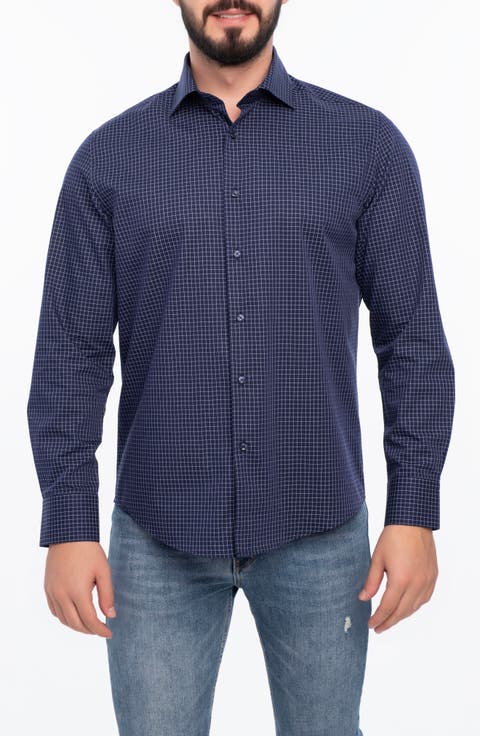 Grid Cotton Slim Fit Button Down Shirt