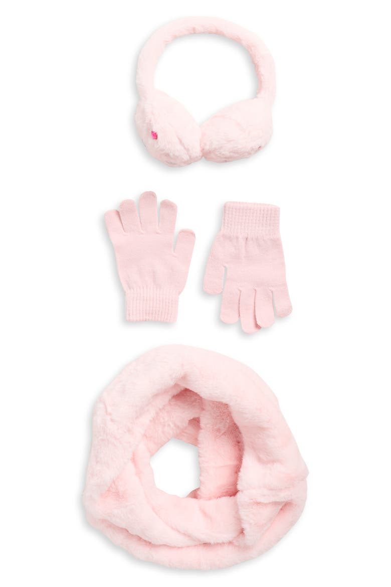 Kids' Faux Fur Earmuffs, Gloves & Scarf Set, Main, color, PINK COMBO