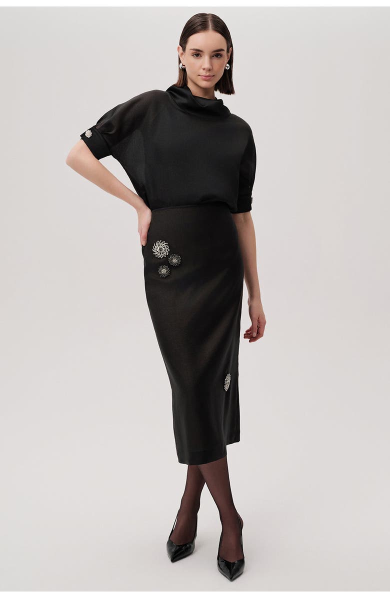 Exquise Embellished Button Skirt, Main, color, Black