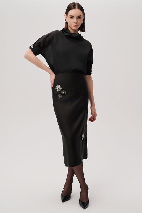 Embellished Button Skirt
