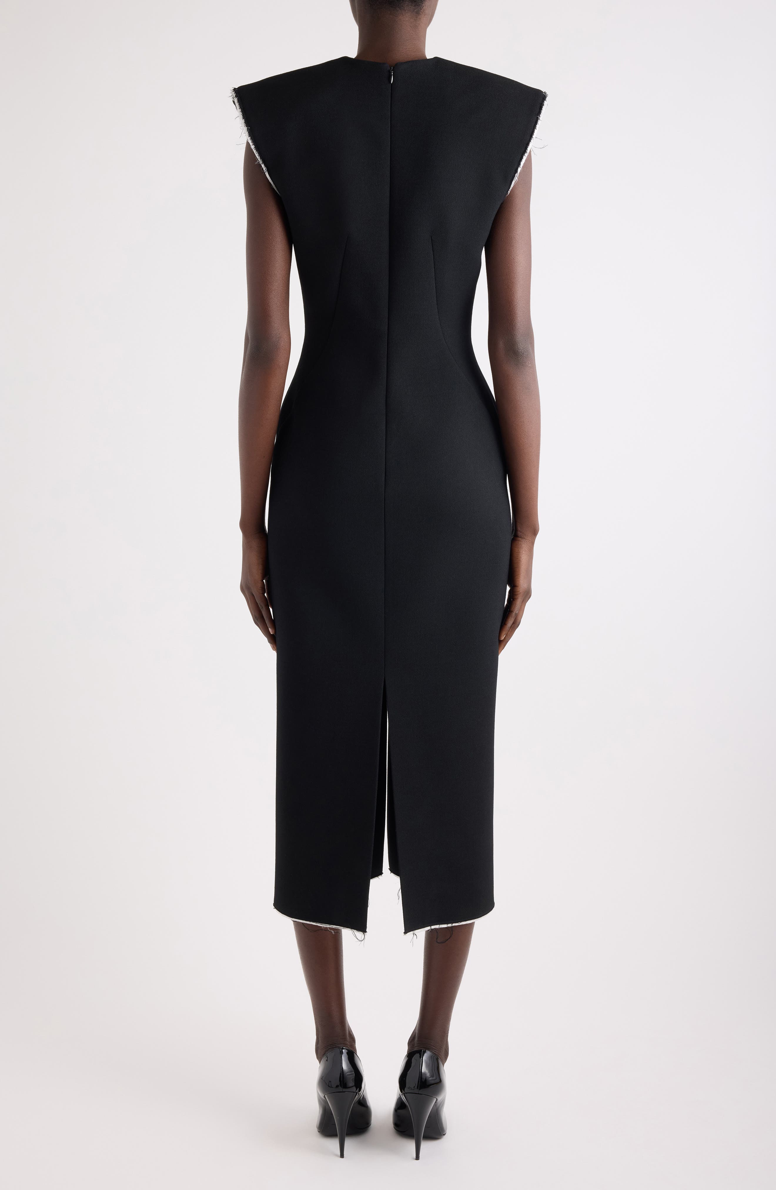 Raw Edge Wool Blend Crepe Sheath Dress - image 2