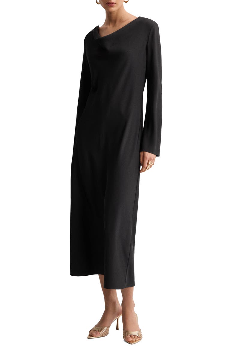 Cowl Neck Long Sleeve Dress, Main, color, BLACK