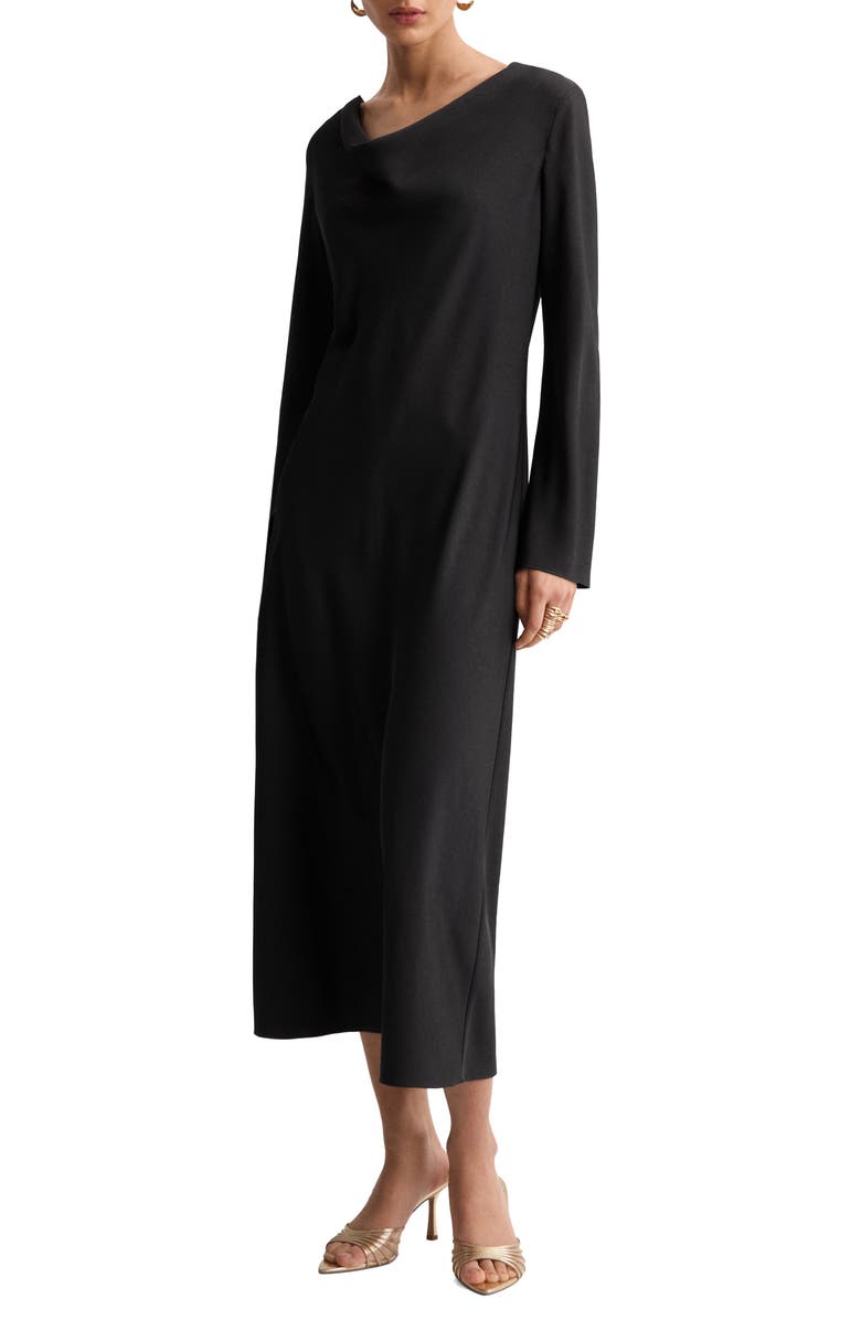 MANGO Cowl Neck Long Sleeve Dress, Main, color, Black
